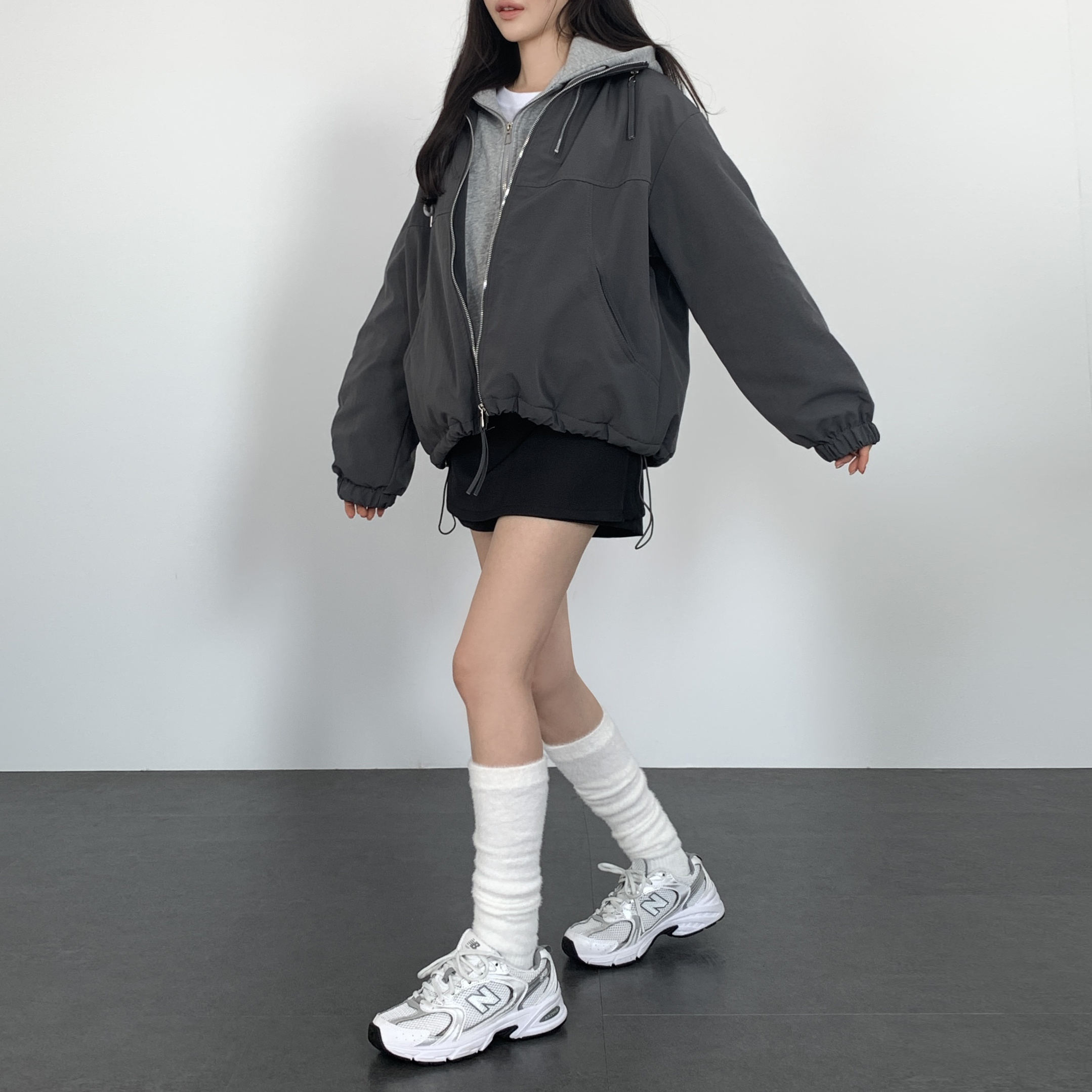 여성 일체형 레이어드 후드 패딩 웰론 미디 패딩 겨울아우터 이미지 7
