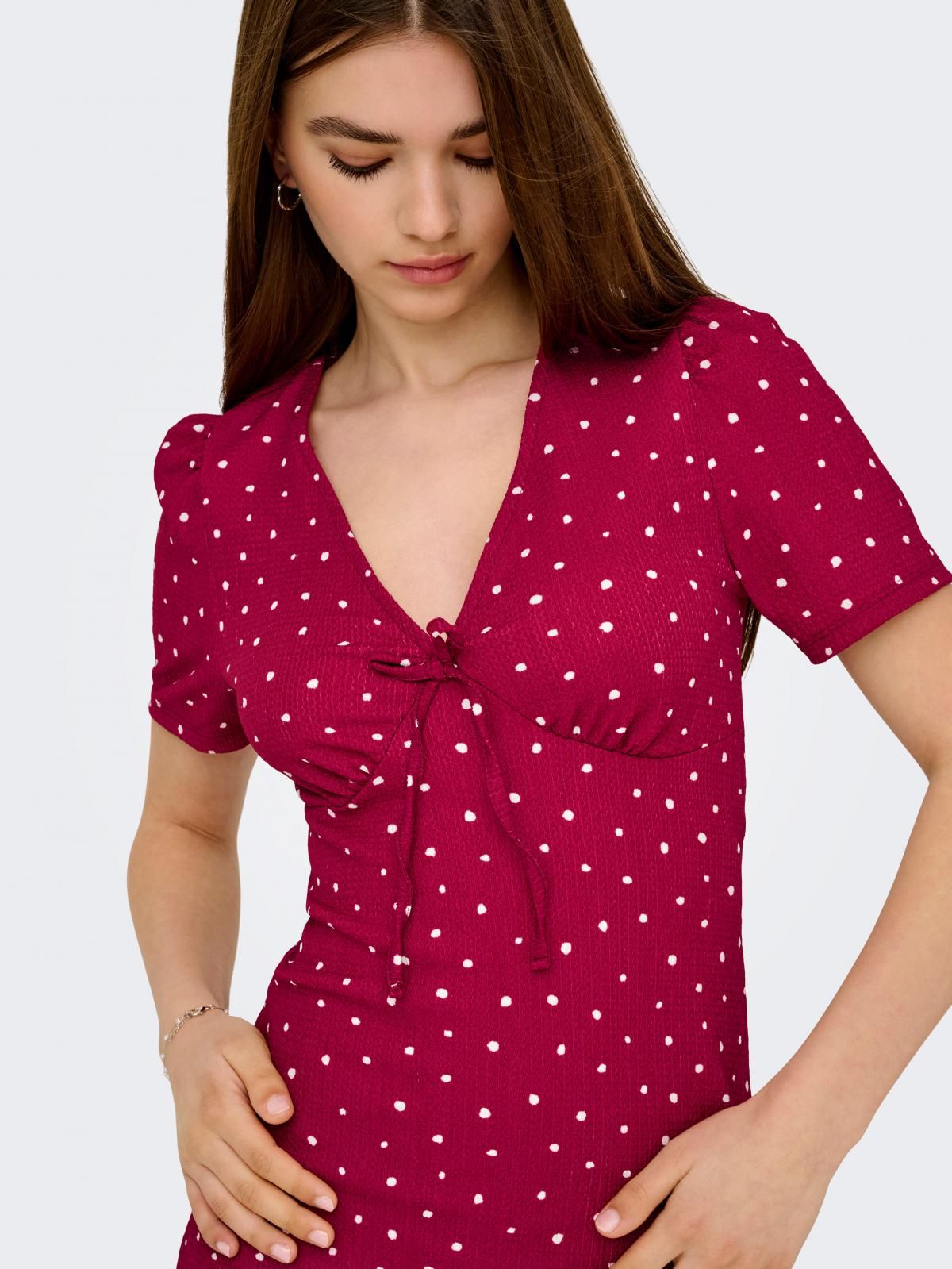 온리 러플 브이넥 미니 원피스 도트 패턴 레드 15367550_862_1247309 RED / RIO RED 이미지 7