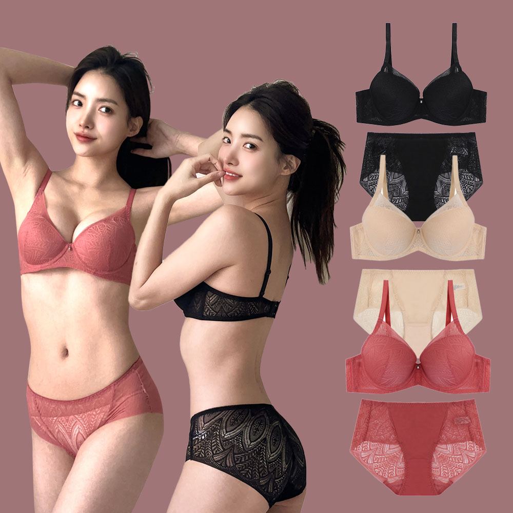 [브라+레이스팬티] 여자속옷 모던 레이스 풀커버 브래지어 팬티 세트 / 헴팬티 추가구성 - 상품 이미지