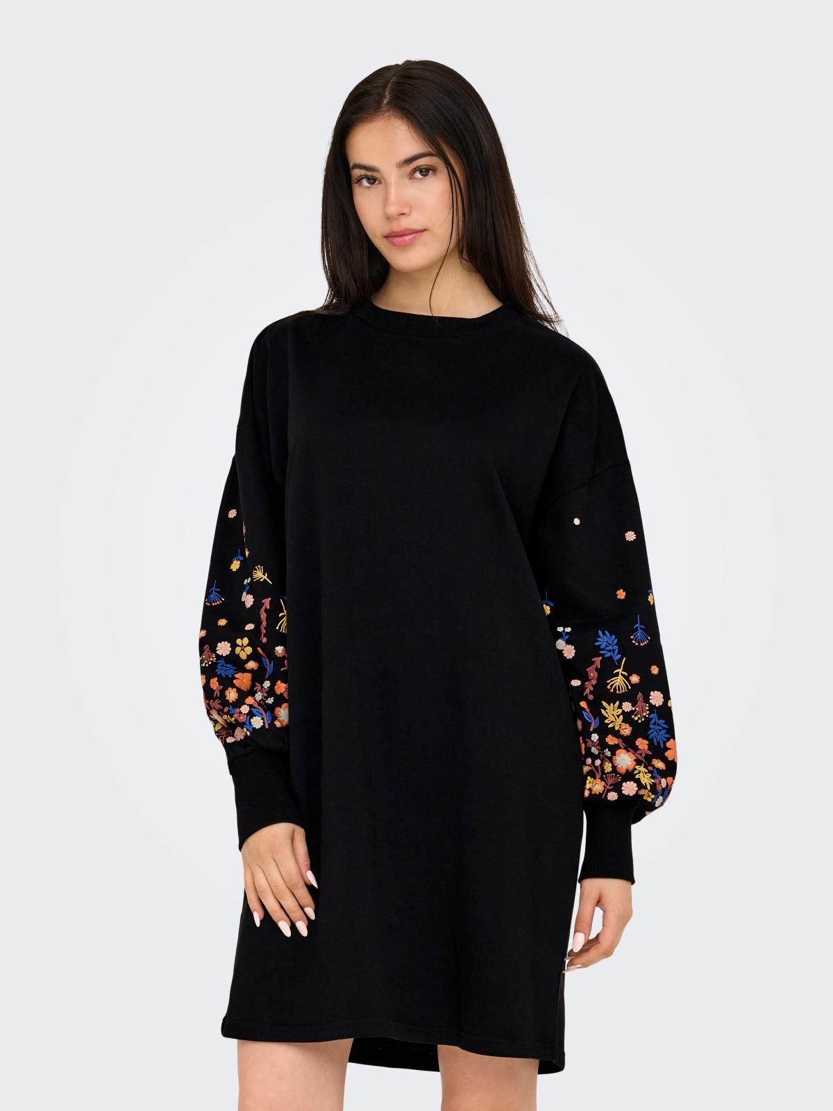 온리 플라워자수 소매 미니 원피스 15281818_2161_1000467 BLACK / BLACK - 상품 이미지