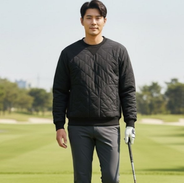 볼빅 남성 겨울 필드룩 방풍 퀄팅패턴 골프웨어 퀄팅 라운드 티셔츠 - 상품 이미지