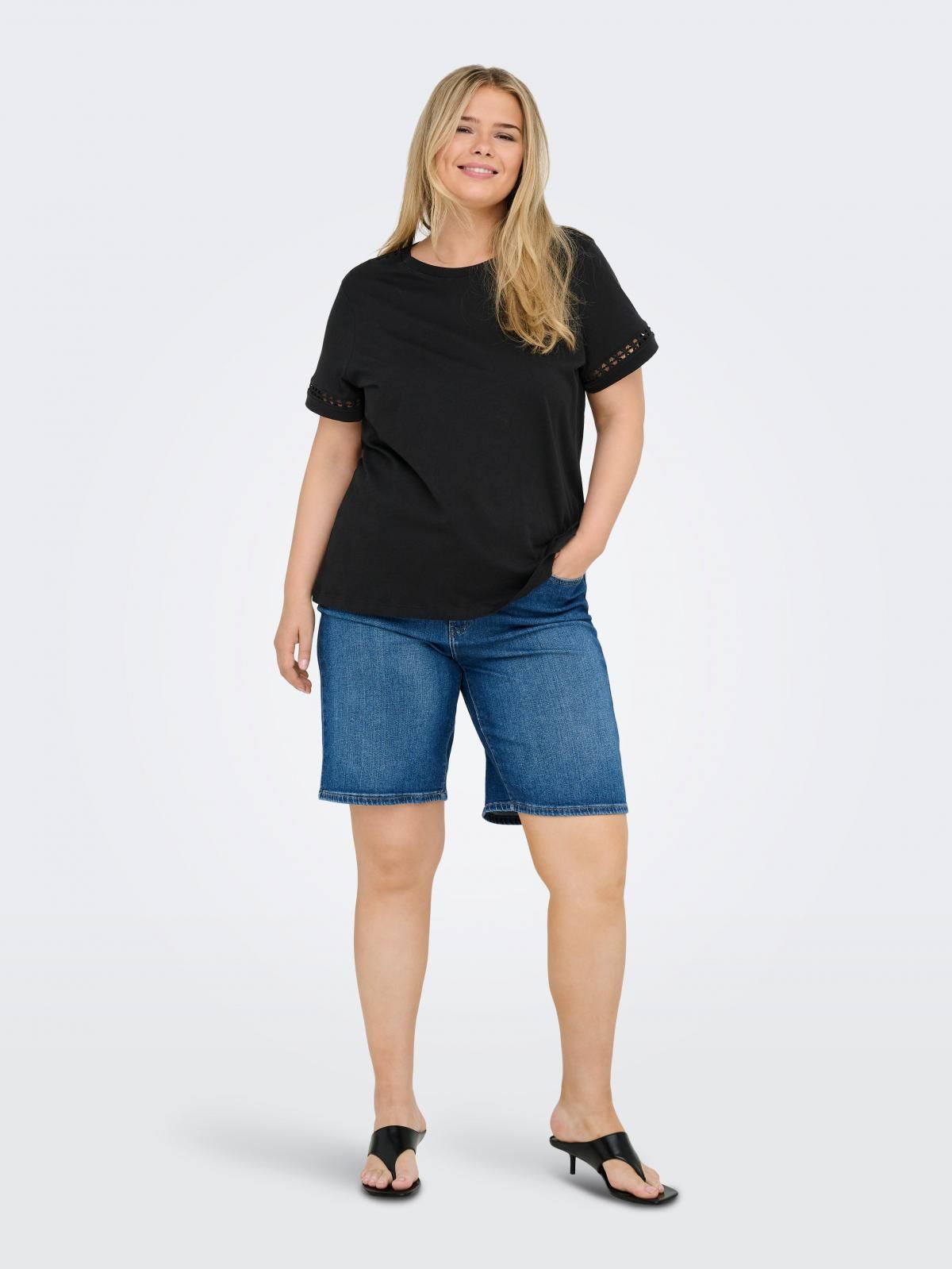 온리 레이스디테일 코튼 반팔 티셔츠 블랙 15367761_2161 BLACK / BLACK - 상세 이미지 5