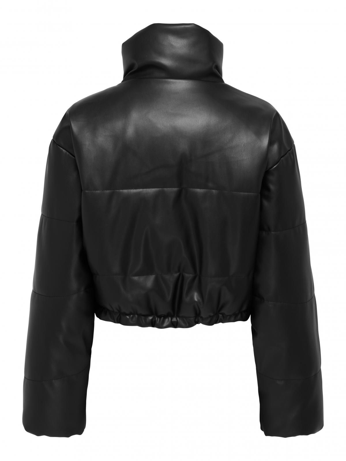 온리 크롭 레더 패딩 재킷 베이스볼넥 15349205_2161 BLACK / BLACK - 상세 이미지 4