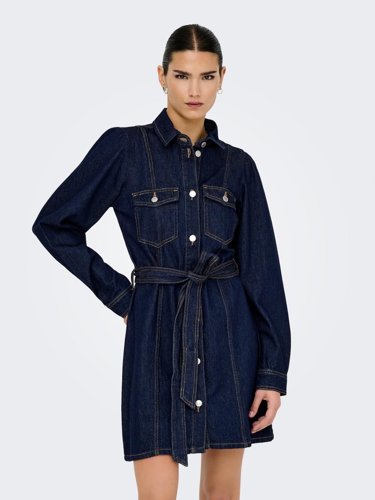 온리 데님 미니 셔츠 원피스 벨트 15360336_2114 BLUE / DARK BLUE DENIM - 상품 이미지