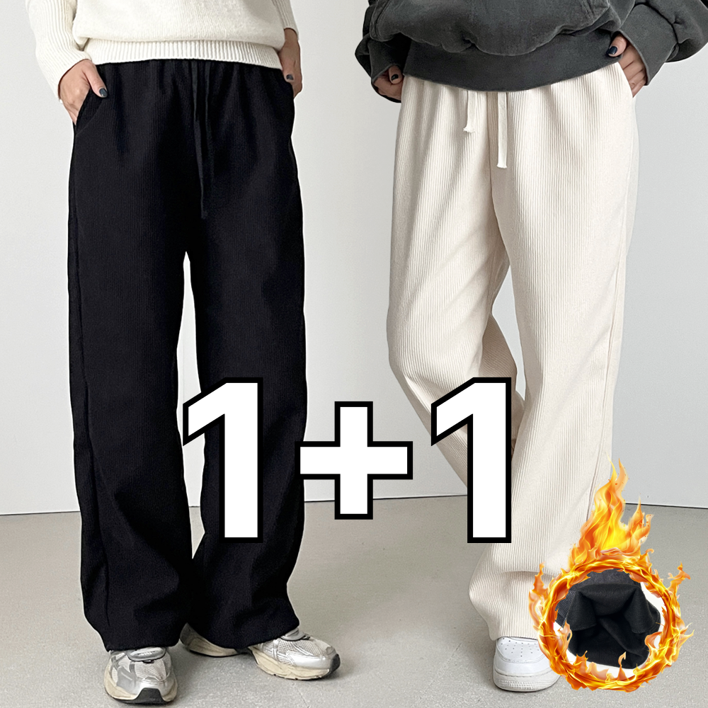 [1+1] 여성 코듀로이팬츠 기모 골덴바지 와이드 밴딩팬츠 제품 이미지