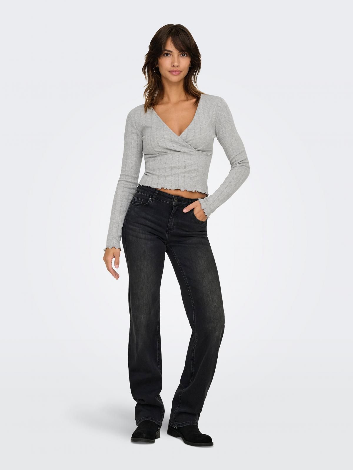 온리 테크니컬 브이넥 랩 긴팔 티셔츠 15343379_2381 GREY / LIGHT GREY MELANGE - 상세 이미지 5