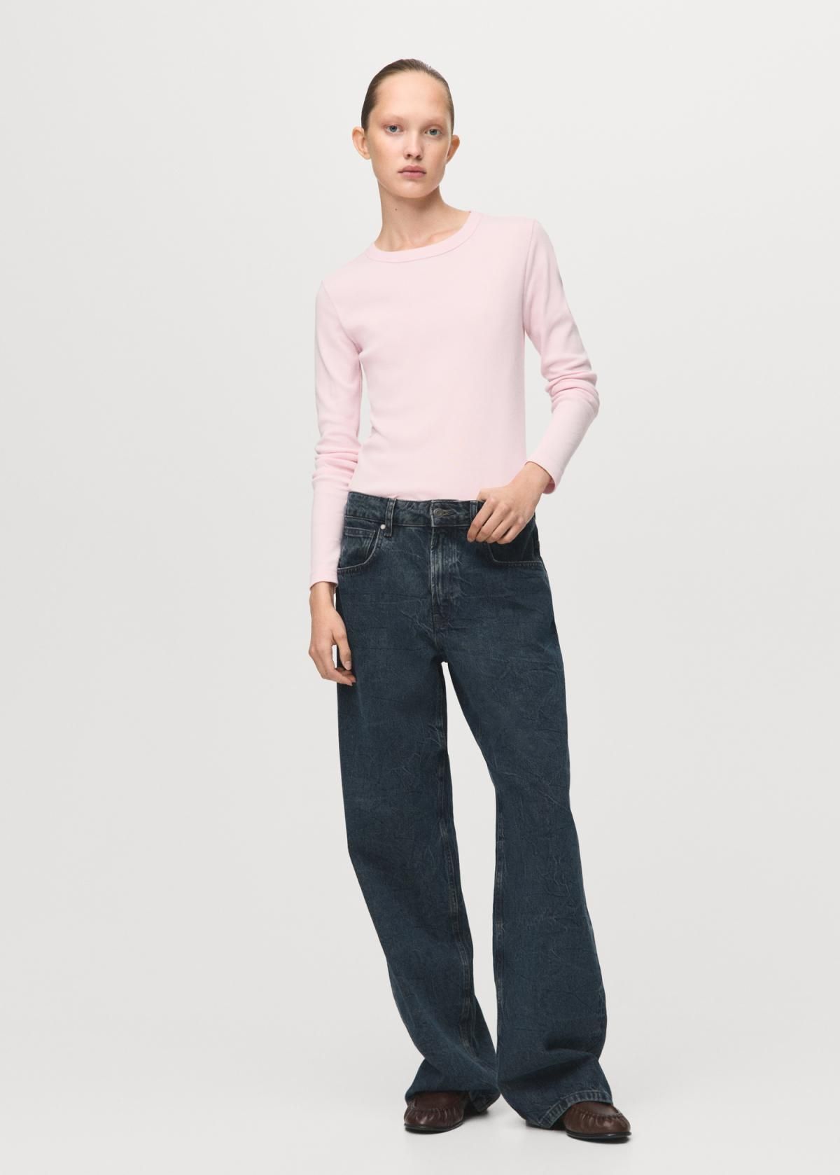 망고 베이직 라운드넥 코튼 긴팔 티셔츠 27001352 ROSA PASTEL - 상세 이미지 3