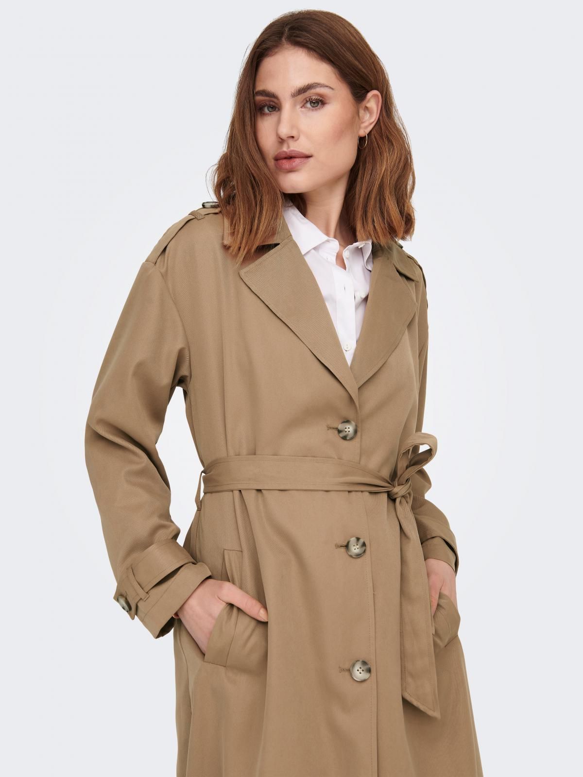 온리 클래식 롱 트렌치코트 벨티드 베이지 15217799_1991 BROWN / TIGERS EYE 이미지 6