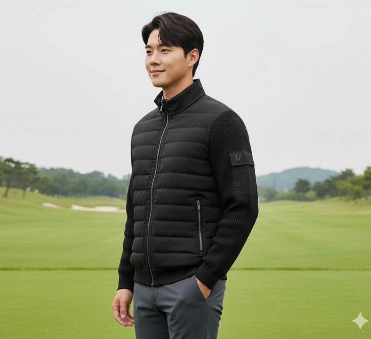 볼빅 남성 겨울 스윙하기 좋은 니트 패딩 콜라보 골프웨어 스윙 니트자켓 - 상세 이미지 4