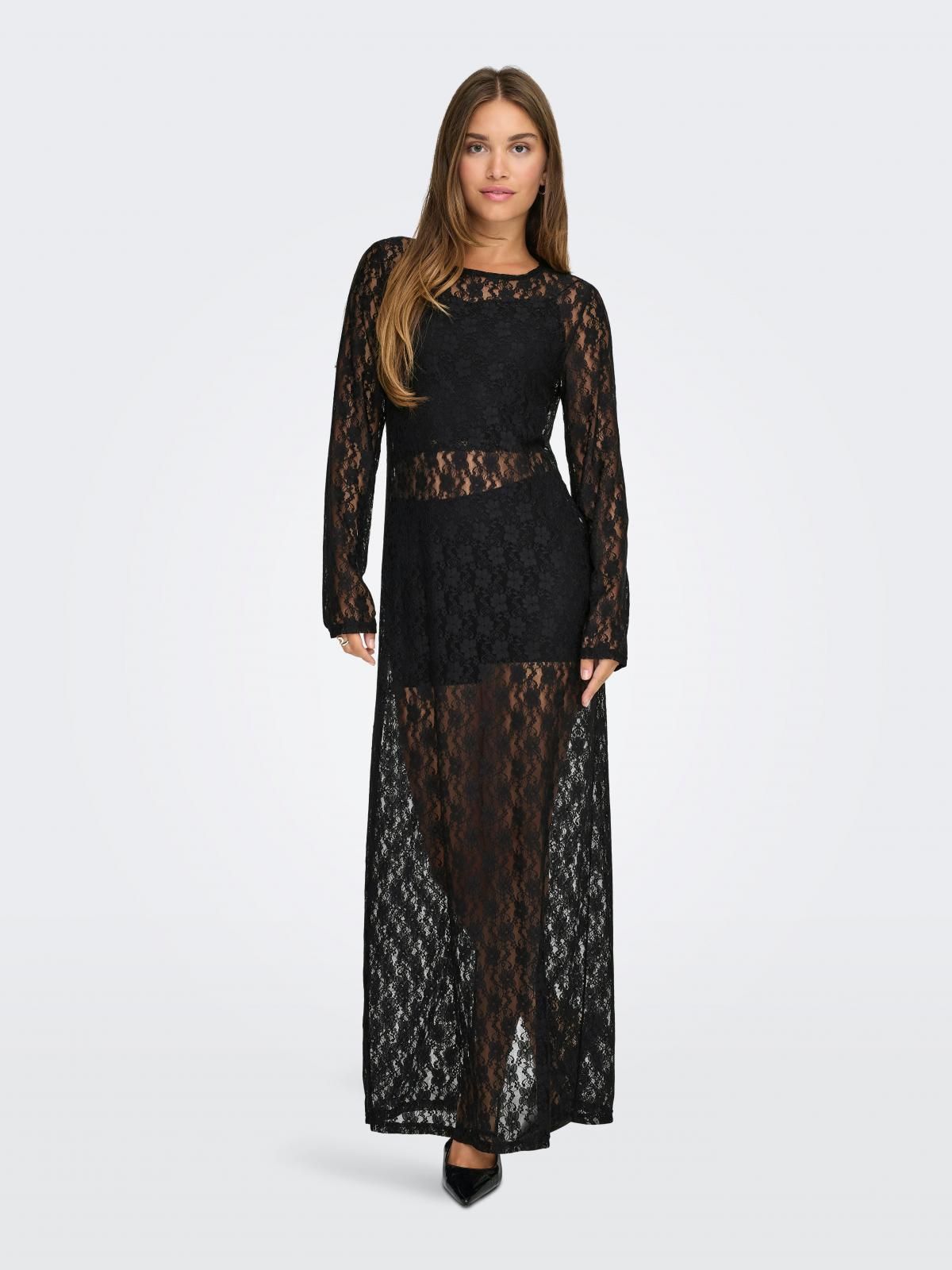 온리 시스루 테크니컬 라운드넥 롱 원피스 15357637_2161 BLACK / BLACK - 상품 이미지
