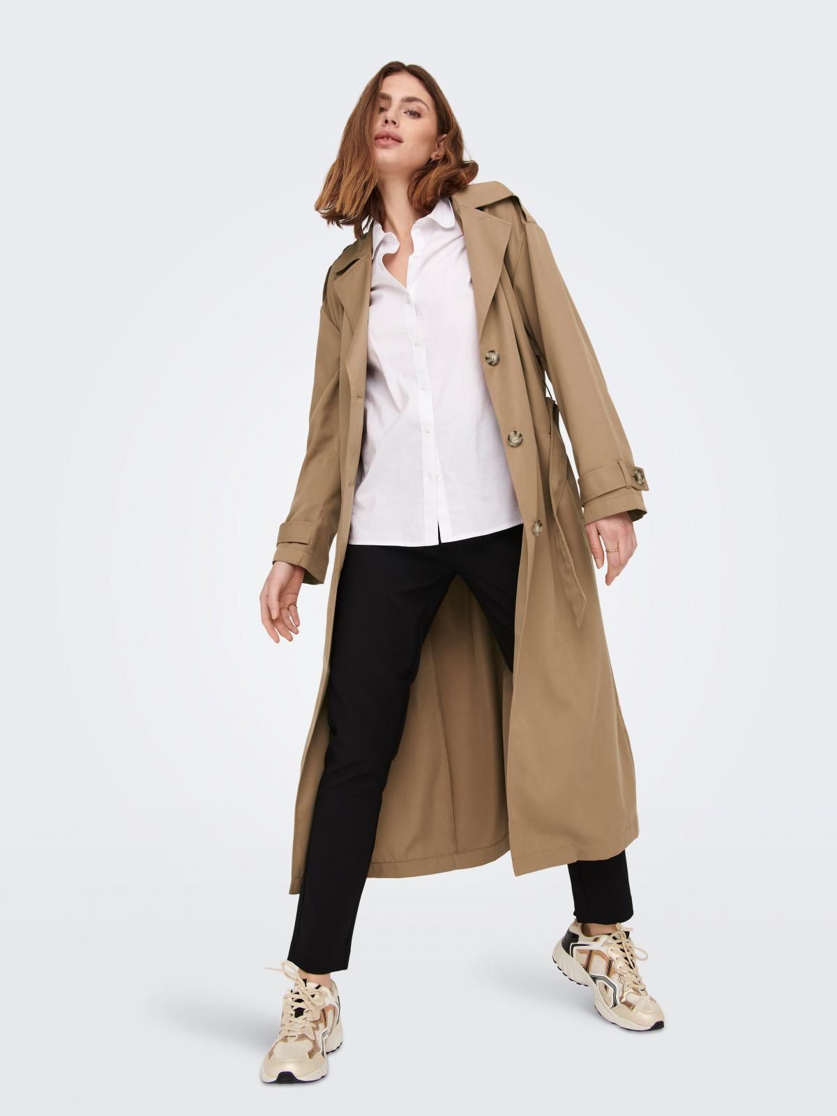 온리 클래식 롱 트렌치코트 벨티드 베이지 15217799_1991 BROWN / TIGERS EYE 이미지 8