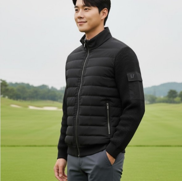 볼빅 남성 겨울 스윙하기 좋은 니트 패딩 콜라보 골프웨어 스윙 니트자켓 - 상품 이미지