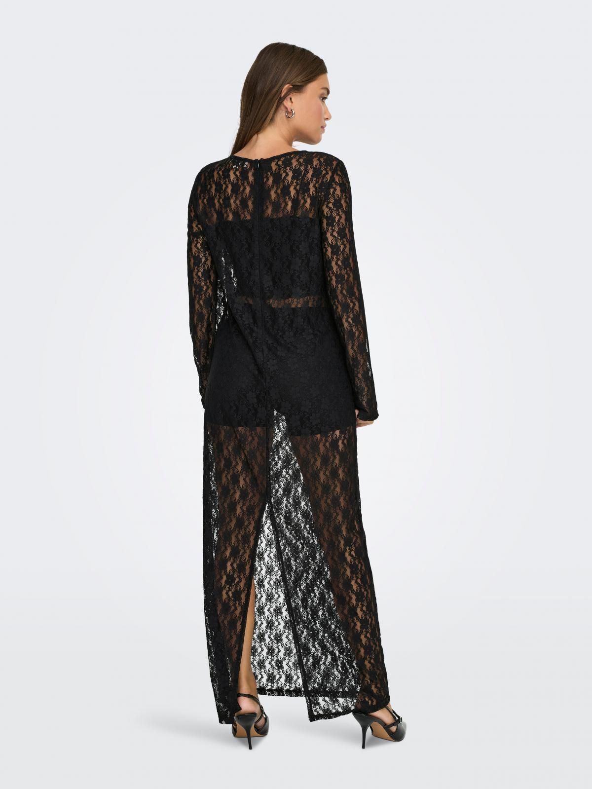 온리 시스루 테크니컬 라운드넥 롱 원피스 15357637_2161 BLACK / BLACK - 상세 이미지 2