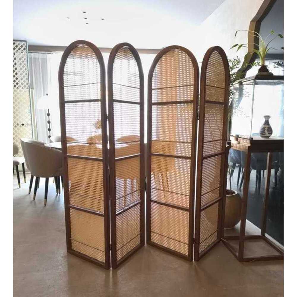 라탄 인테리어 파티션 공간 분리용 감성 원룸 가림막 50x170cm 월넛 2도어 - 상품 이미지