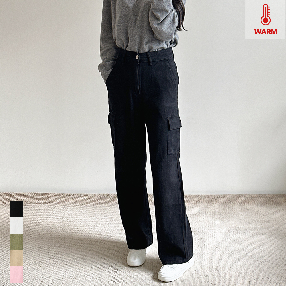 여성 카고바지 기모 와이드팬츠 겨울 하이웨스트 키작녀 빅사이즈 제품 이미지