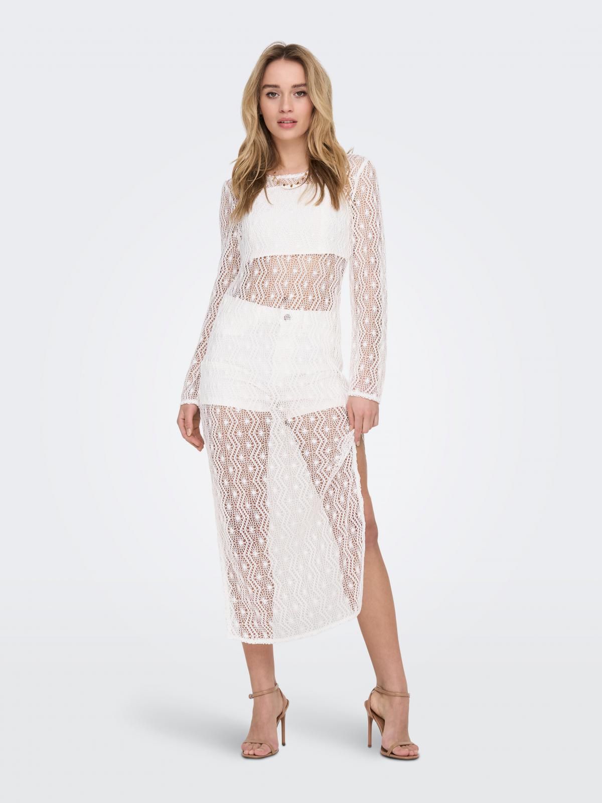 온리 레이스 롱 시스루 원피스 화이트 슬릿 15299888_19 WHITE / ANTIQUE WHITE - 상품 이미지
