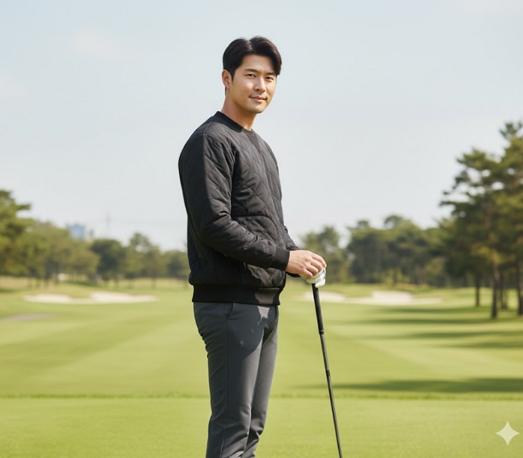 볼빅 남성 겨울 필드룩 방풍 퀄팅패턴 골프웨어 퀄팅 라운드 티셔츠 - 상세 이미지 5