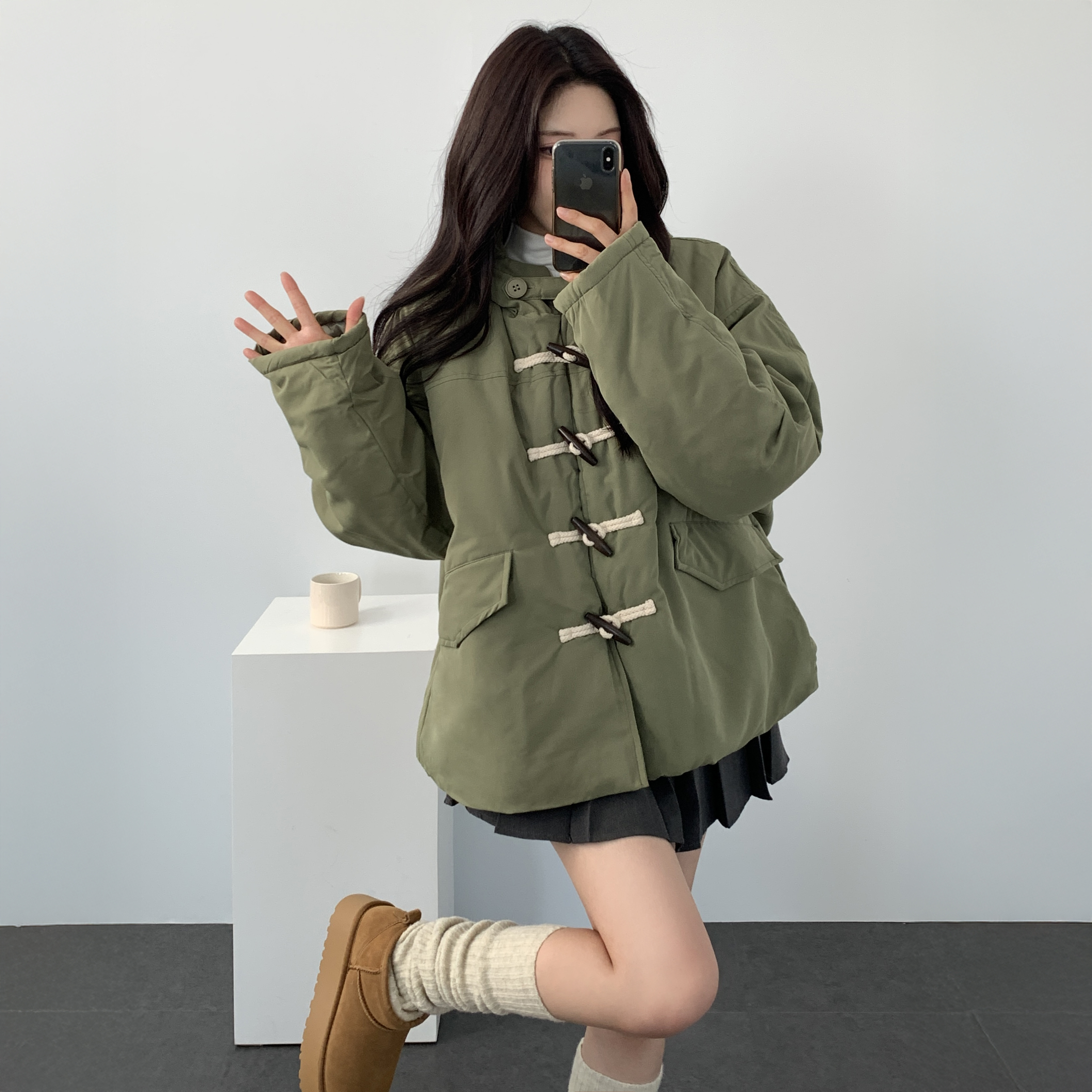 여성 웰론 숏 롱 패딩 키작녀 하프 더블 톰보이 떡볶이 코트 겨울아우터 - 상세 이미지 2