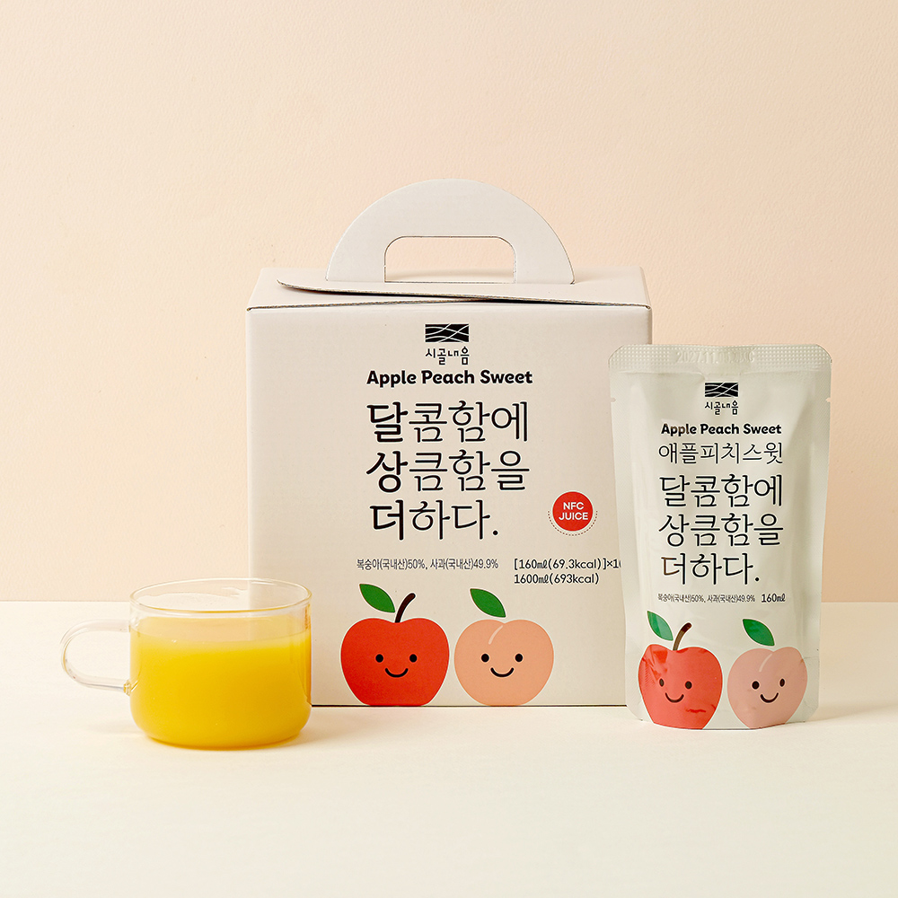 국산사과 복숭아 착즙 블랜딩한 생과일착즙주스 애플피치스윗 160mlX10팩 - 상품 이미지