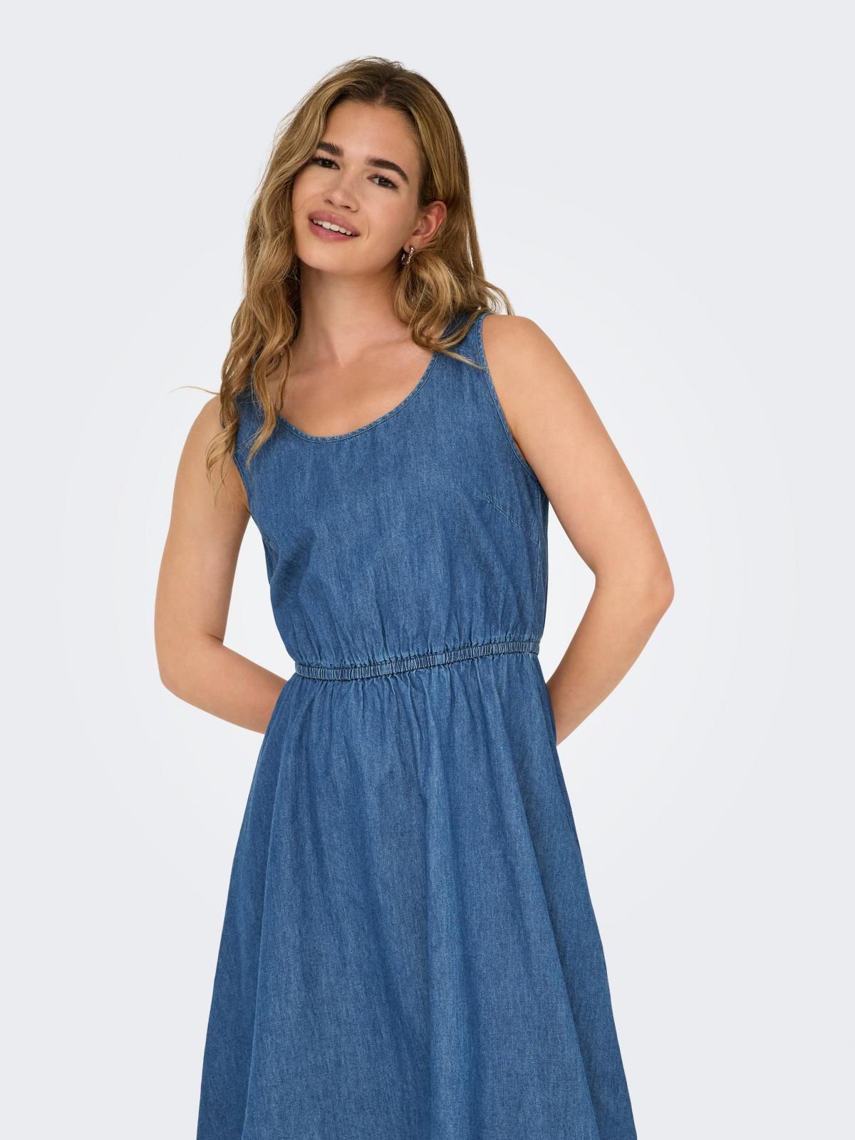 온리 데님 미니 원피스 민소매 캐주얼 15358785_2115 BLUE / MEDIUM BLUE DENIM 이미지 6