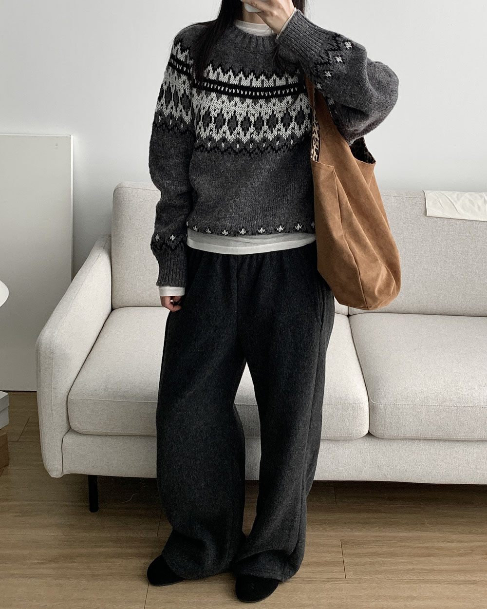 테디 울 기모 팬츠 밴딩 헤어리 와이드 슬랙스 웨어링무드 (2c) - 상세 이미지 4