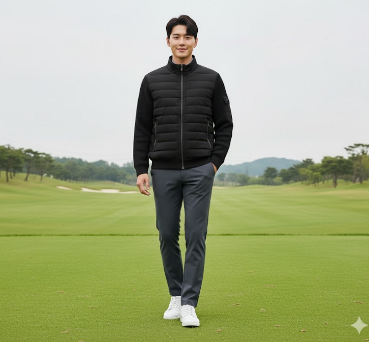 볼빅 남성 겨울 스윙하기 좋은 니트 패딩 콜라보 골프웨어 스윙 니트자켓 - 상세 이미지 5