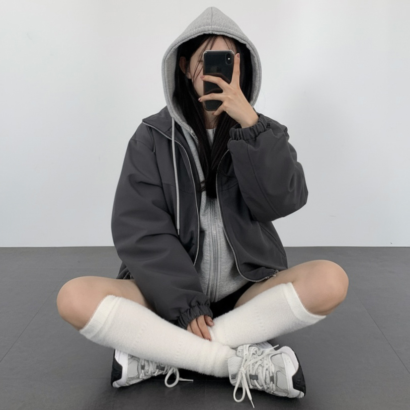 여성 일체형 레이어드 후드 패딩 웰론 미디 패딩 겨울아우터 - 상품 이미지