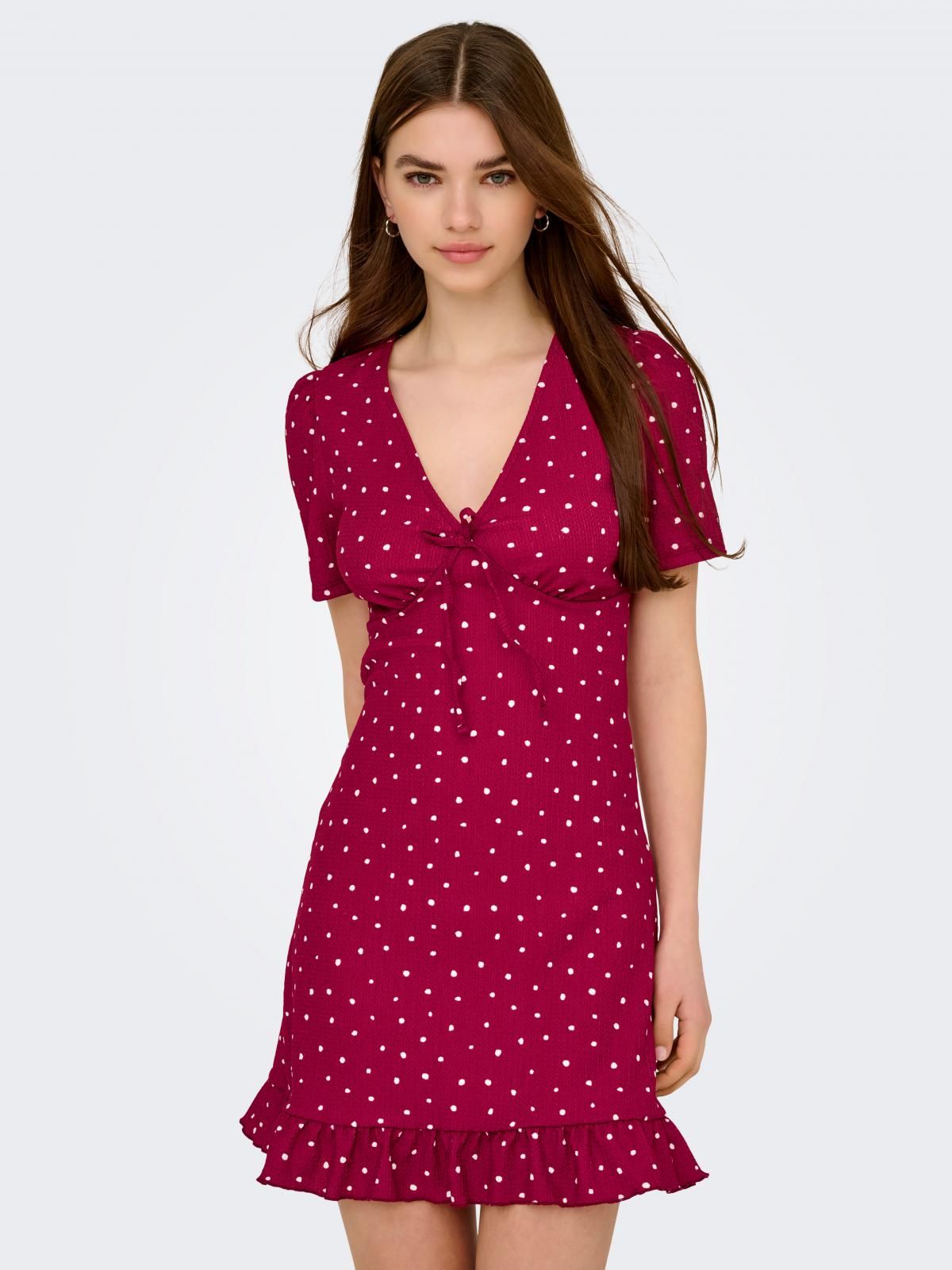 온리 러플 브이넥 미니 원피스 도트 패턴 레드 15367550_862_1247309 RED / RIO RED - 상품 이미지