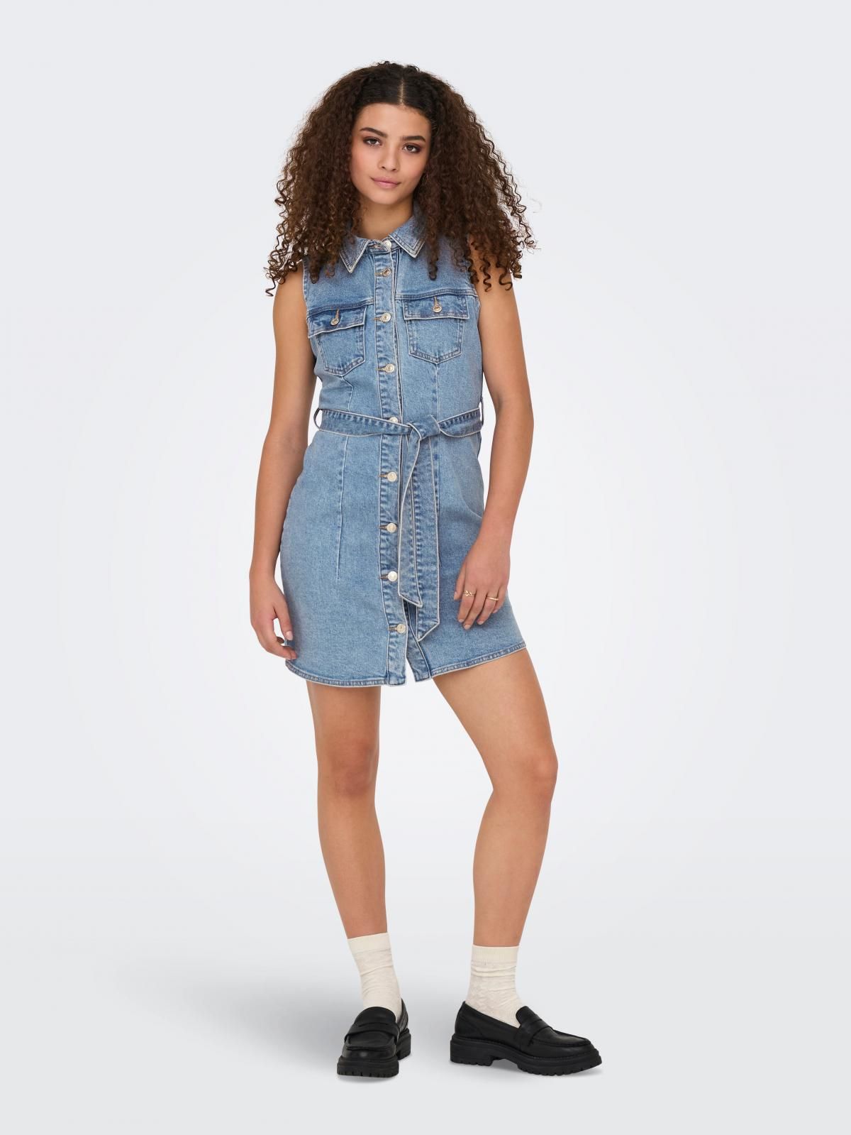 온리 데님 미니 원피스 벨티드 셔츠카라 15344283_2116 BLUE / LIGHT BLUE DENIM - 상세 이미지 5