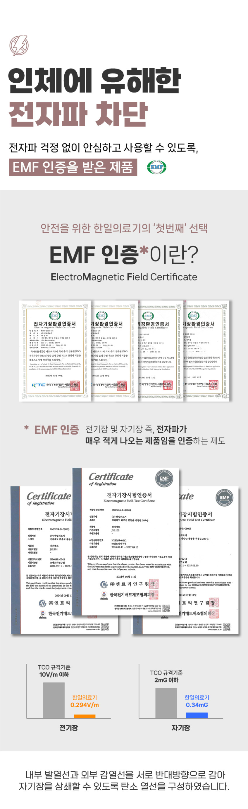 한일의료기 전기매트 EMF 전자파없는 전기장판 온열 난방 거실용 야자수 미니 싱글 판매처 상세 정보 이미지 4