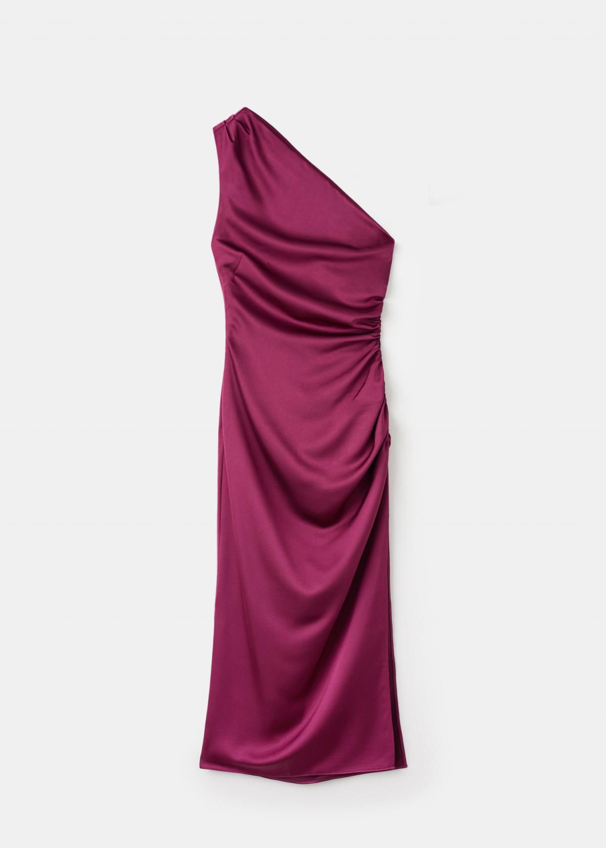 망고 새틴 테크니컬 언밸런스 미디 원피스 27071192 FUCSIA - 상품 이미지