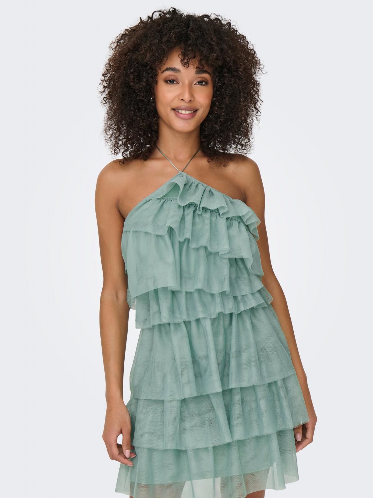온리 프릴 티어드 오프숄더 미니 원피스 15347998_1454 TURQUOISE / BLUE SURF - 상품 이미지
