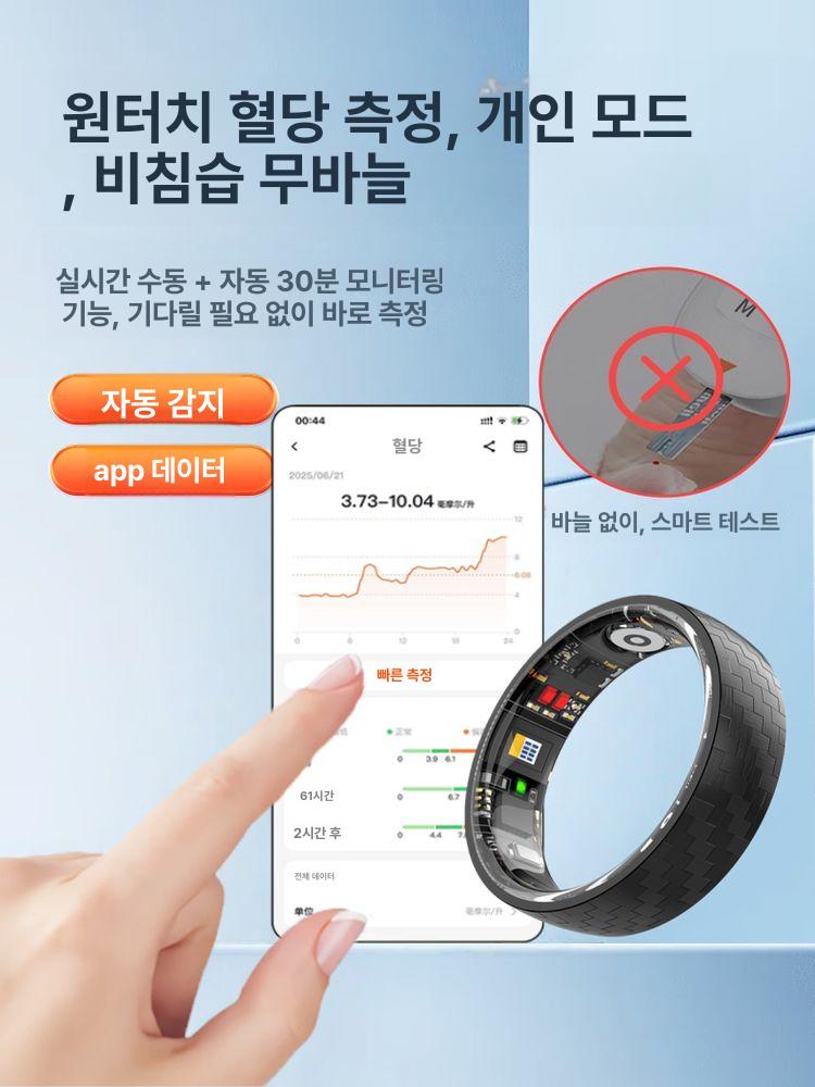 연속혈당측정기 탄소섬유 혈당 혈압 심박수 혈중산소 수면 운동 모니터링 스마트 반지 - 상품 이미지