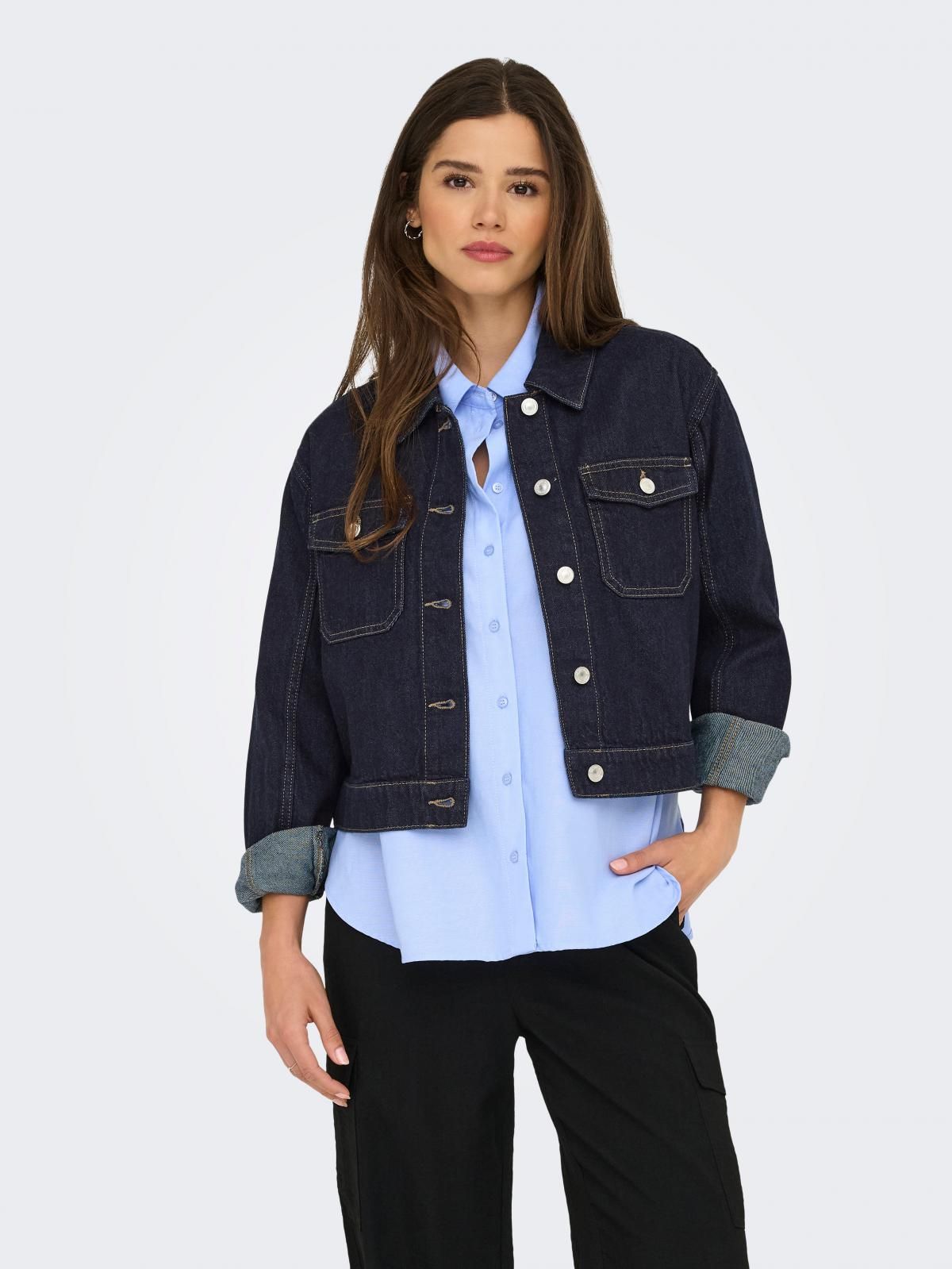 온리 테크니컬 데님 크롭 재킷 15339977_2114_1197624 BLUE / DARK BLUE DENIM - 상품 이미지