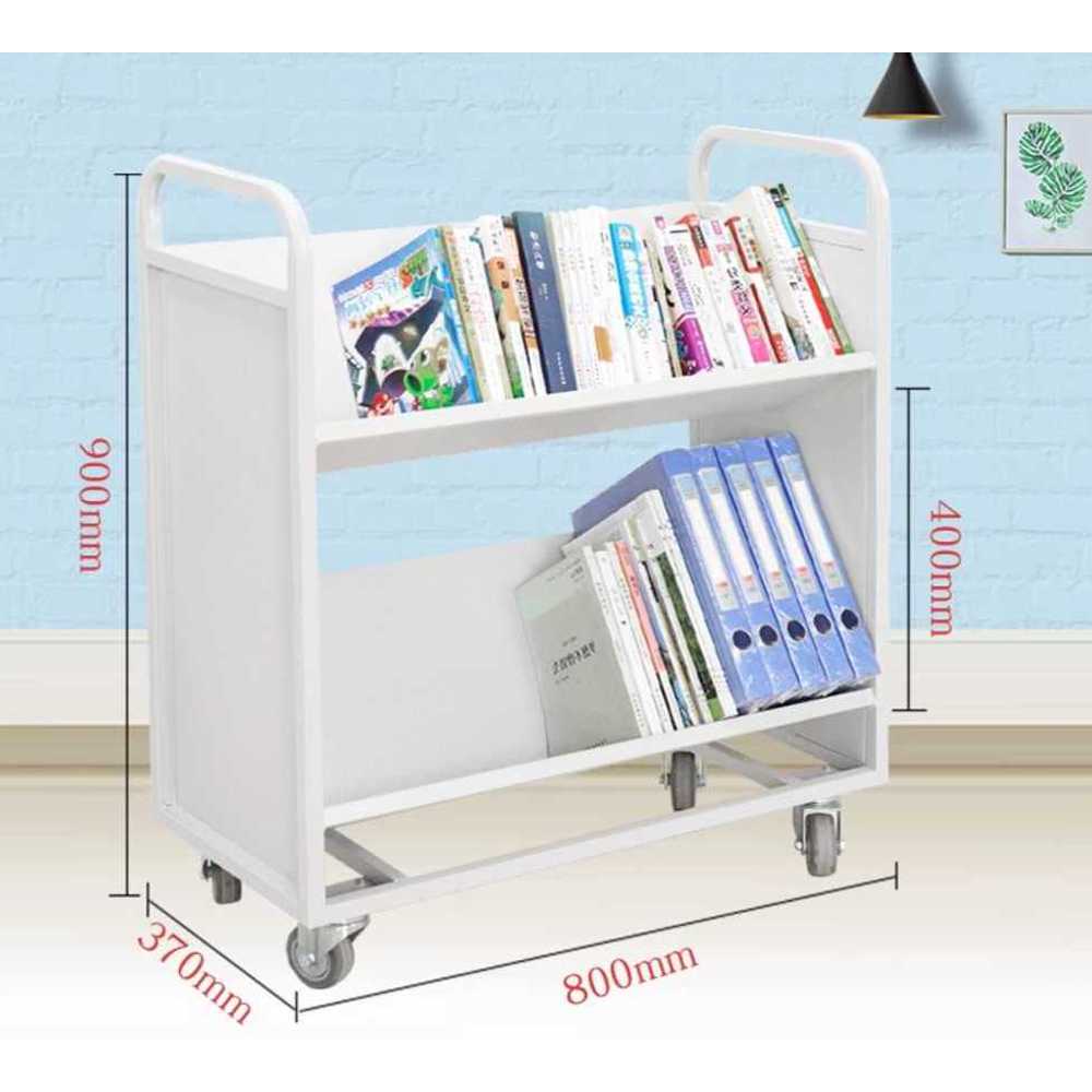 도서관 북카트 이동식 금속 프레임 서류 정리 수납대 2단 플랫베드 책장 - 상세 이미지 3
