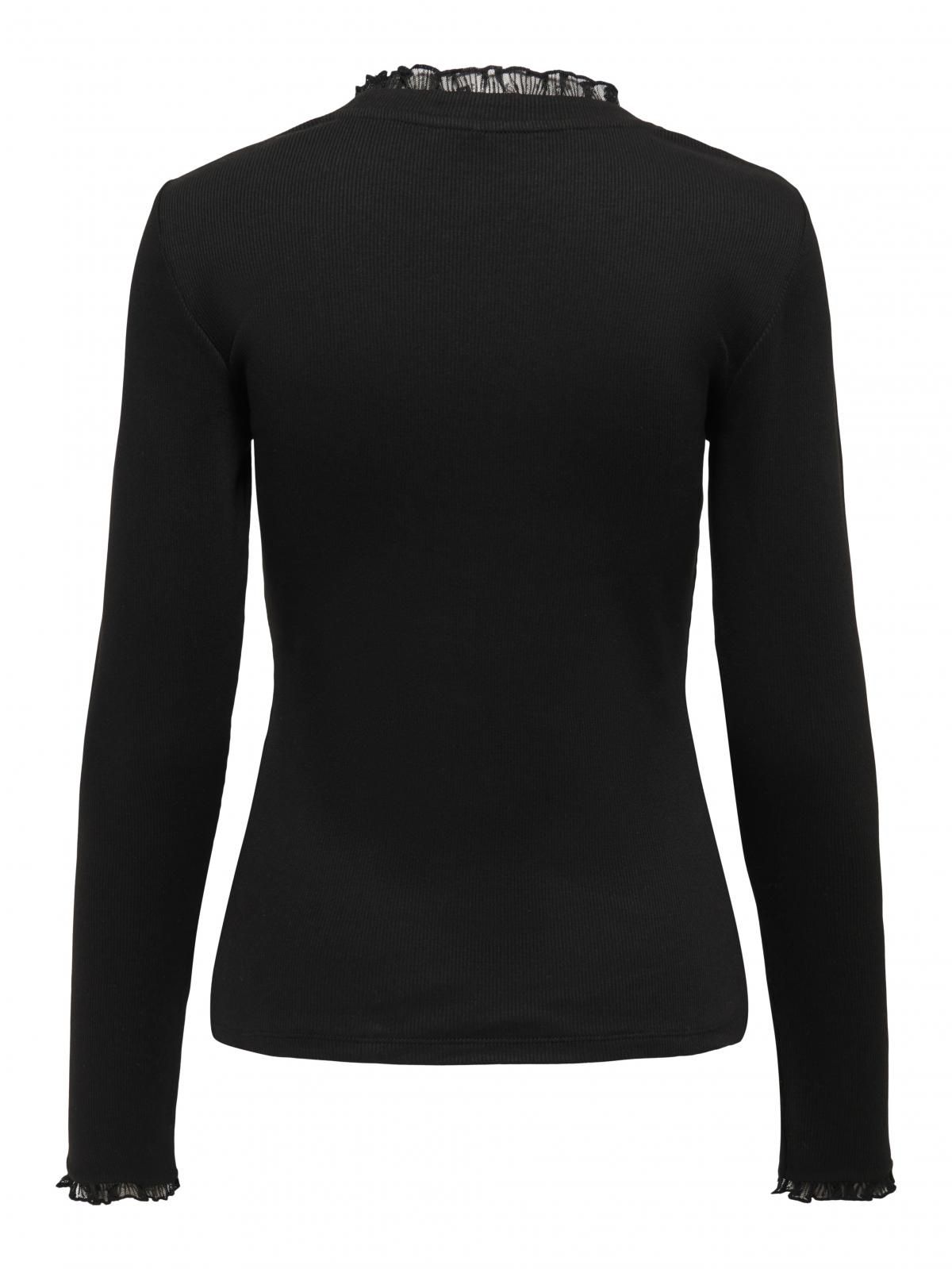 온리 레이스 디테일 라운드넥 베이직 긴팔탑 15277888_2161 BLACK / BLACK - 상세 이미지 4