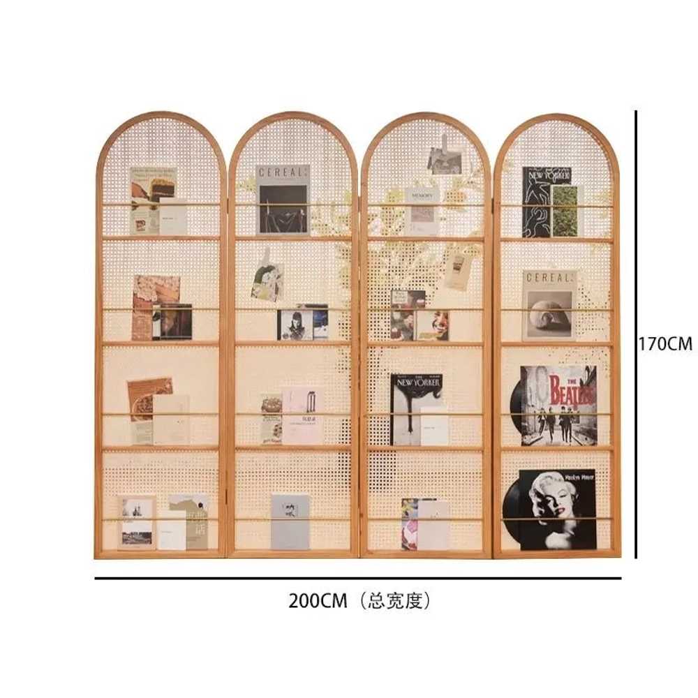 라탄 인테리어 파티션 공간 분리용 감성 원룸 가림막 50x170cm 월넛 2도어 - 상세 이미지 5