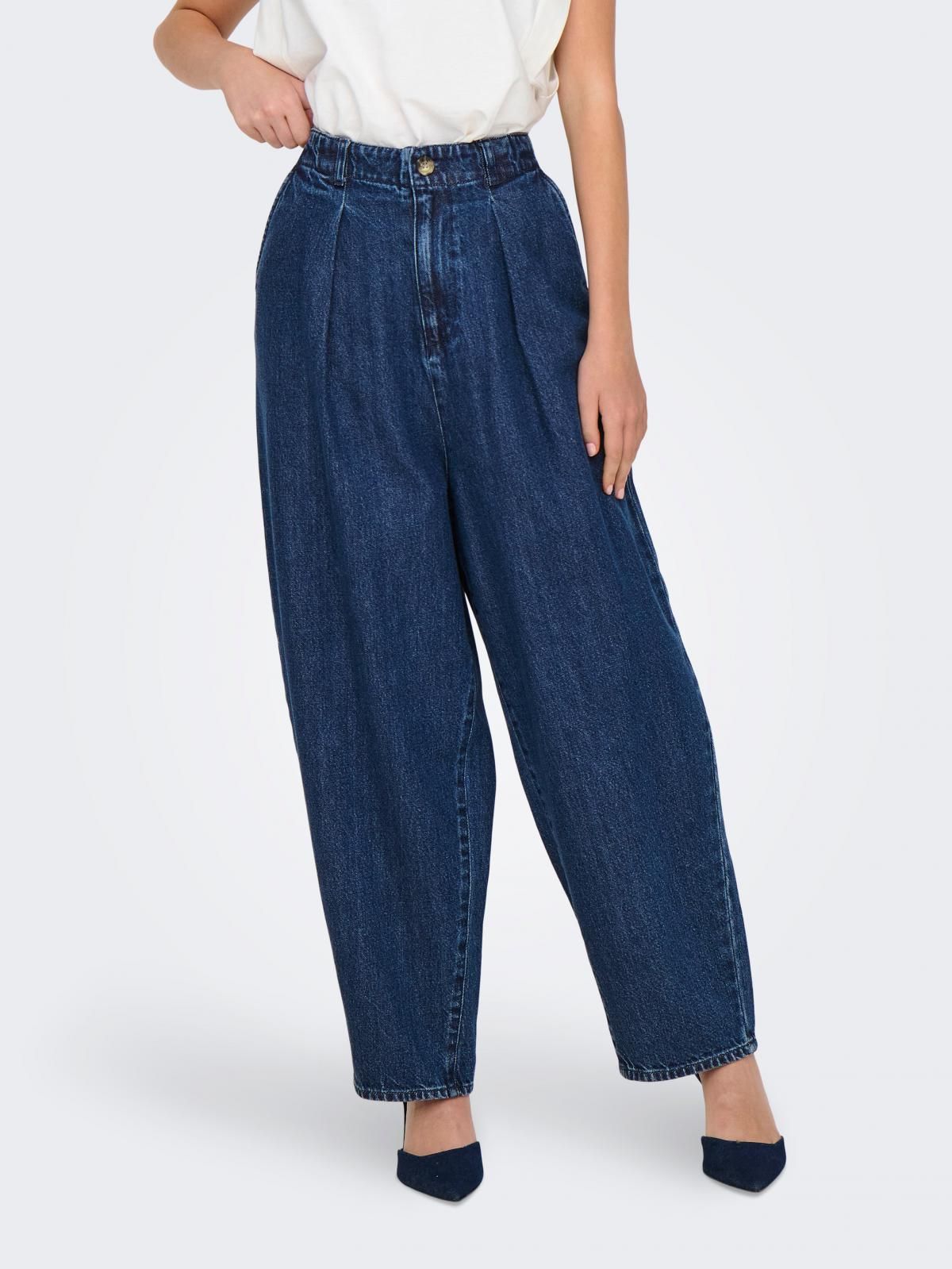 온리 하이웨이스트 테크니컬 벌룬핏 데님 팬츠 15339183_2114 BLUE / DARK BLUE DENIM - 상품 이미지