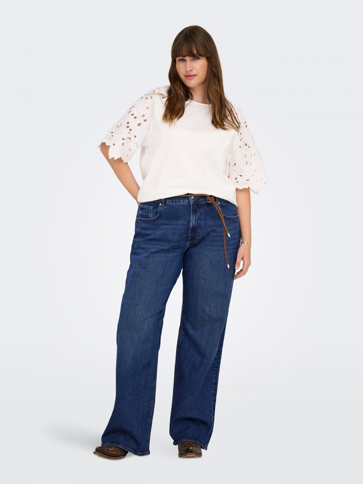 온리 빅사이즈 하이웨이스트 와이드핏 청바지 15353146_2114 BLUE / DARK BLUE DENIM - 상세 이미지 5