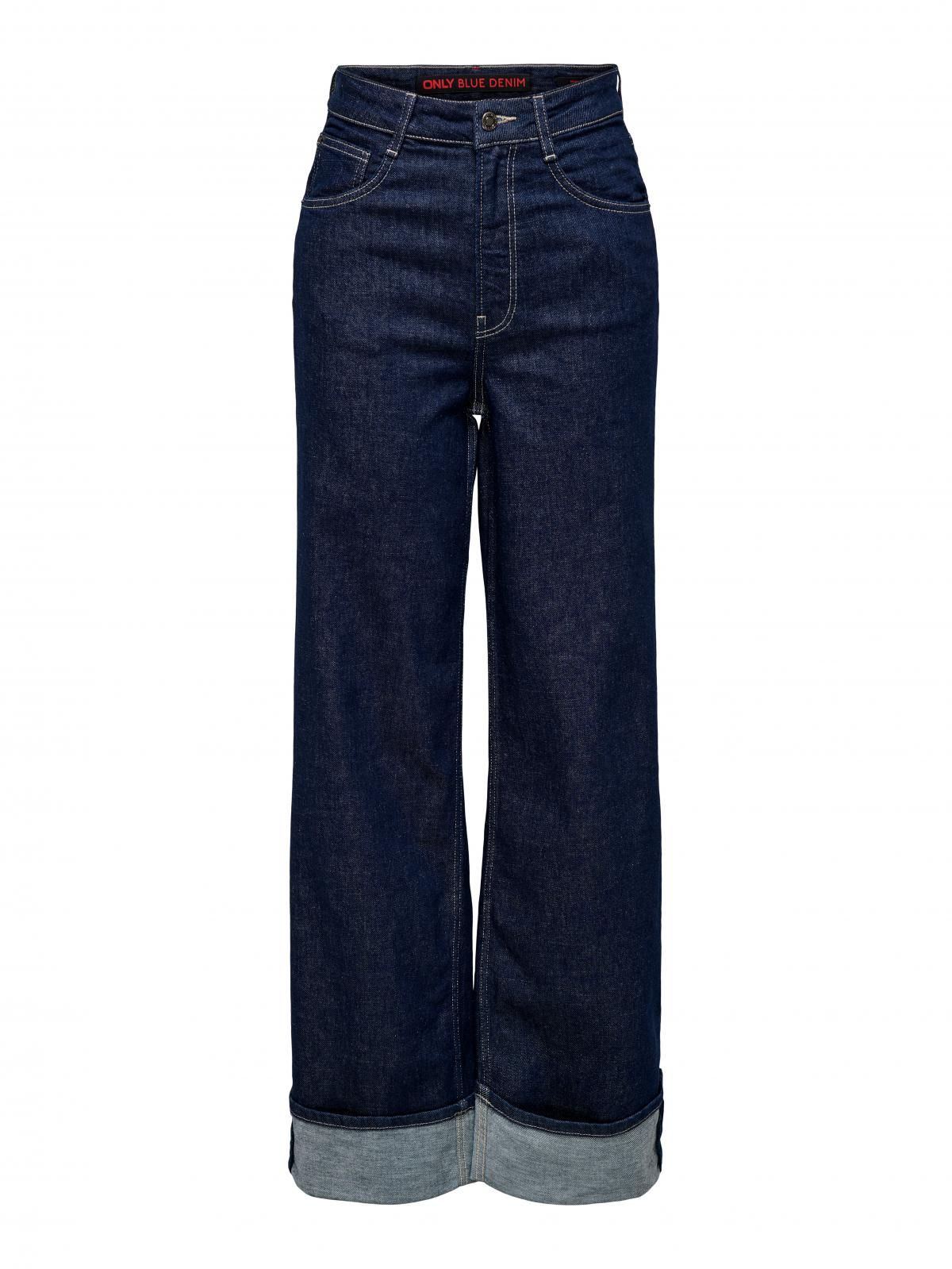 온리 데님 하이웨이스트 와이드핏 롤업 청바지 15332272_2114 BLUE / DARK BLUE DENIM - 상세 이미지 3