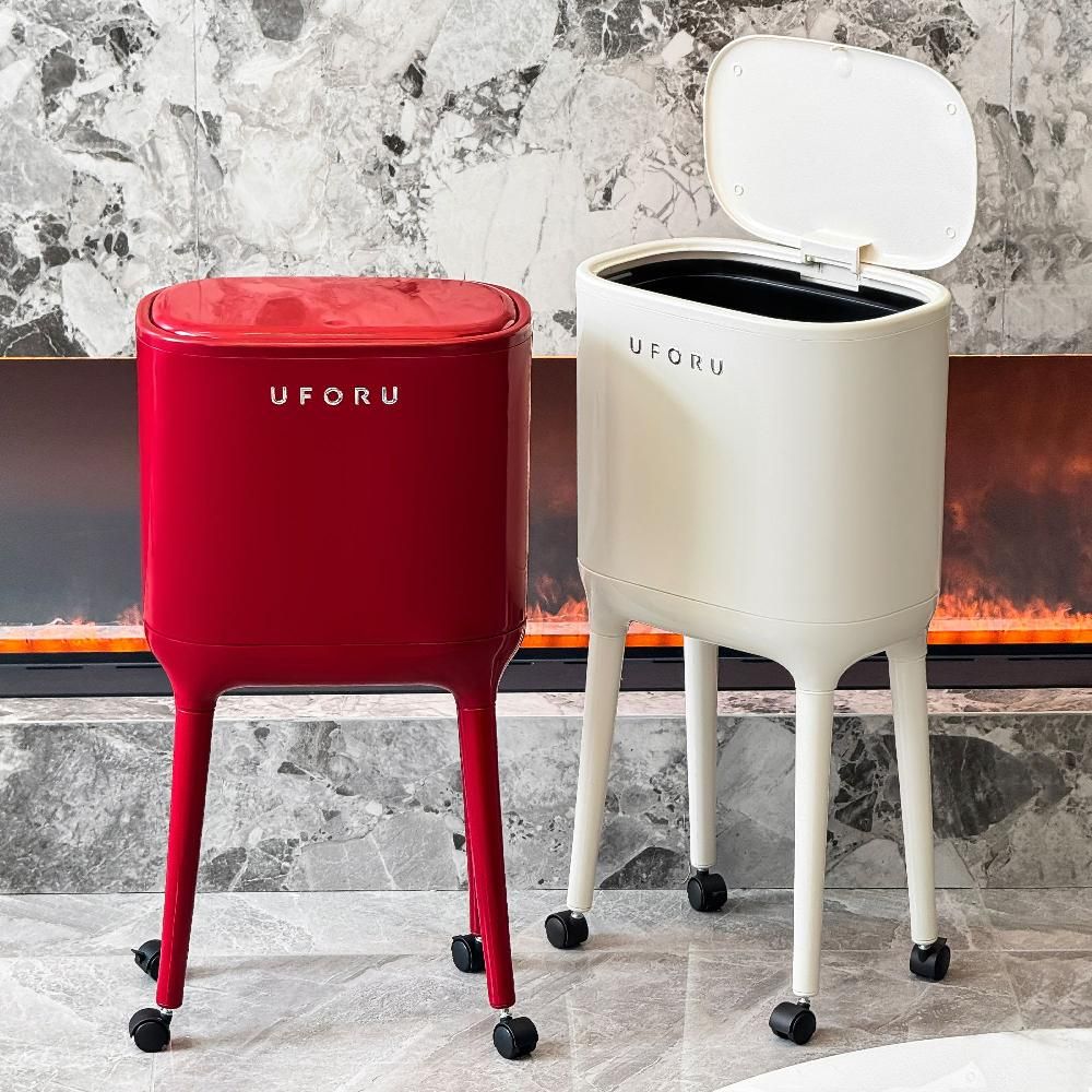 긴다리 바퀴 주방 숙이지 쓰레기통 16L 높은 다리 틈새 앙코르 레드 탈착식 긴 쓰레기통 - 상품 이미지