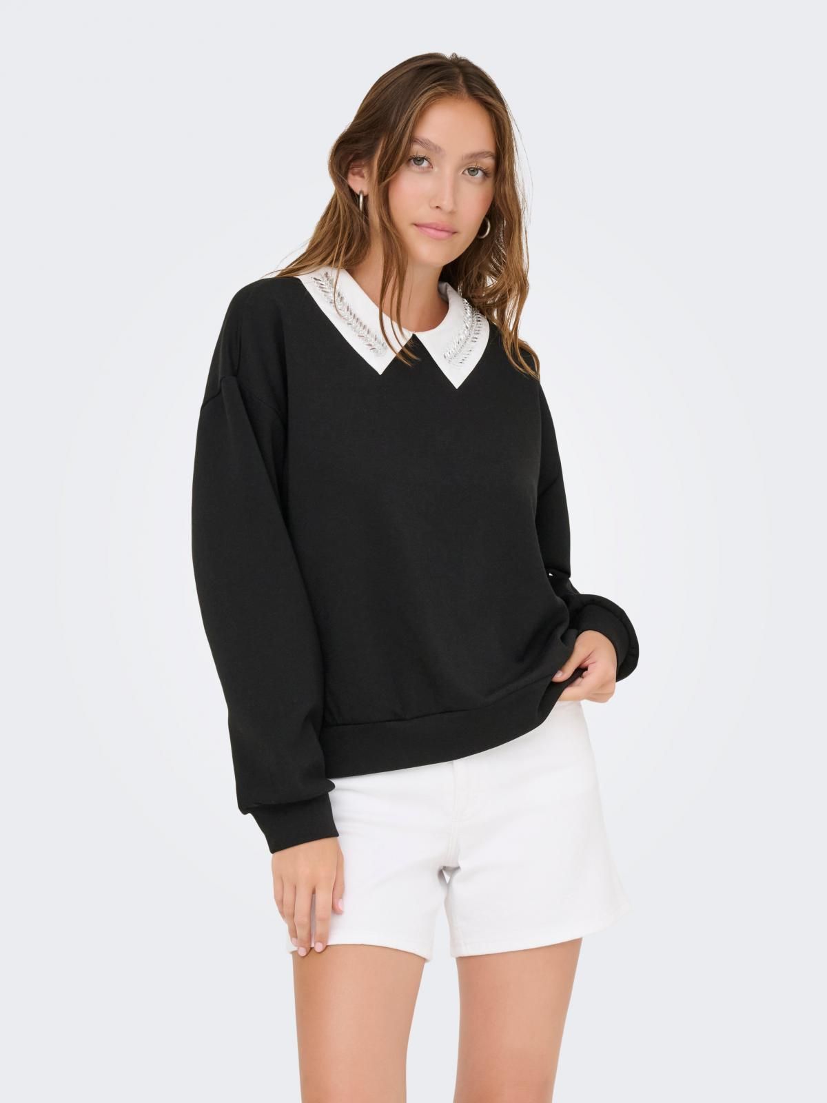 온리 글리터카라 포인트 블랙 맨투맨 15356097_2161_1219883 BLACK / BLACK - 상세 이미지 2