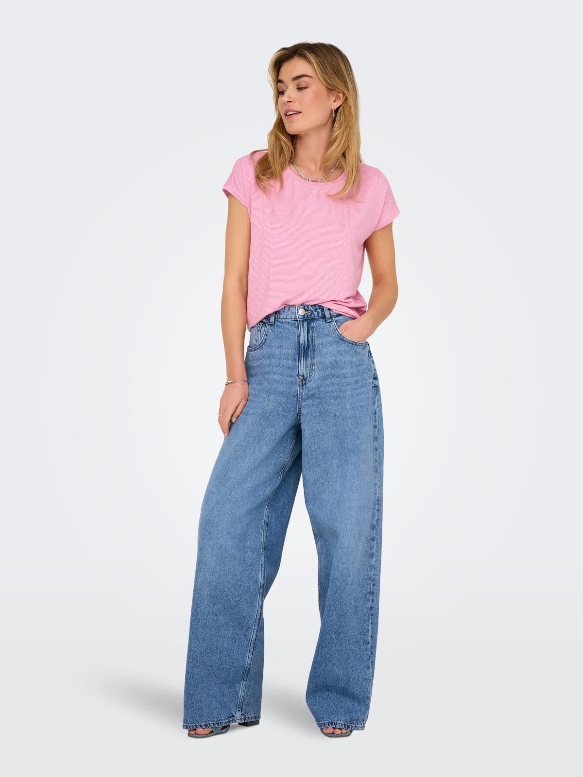 온리 하이웨이스트 와이드핏 데님 배기 청바지 15357952_2116 BLUE / LIGHT BLUE DENIM - 상세 이미지 5
