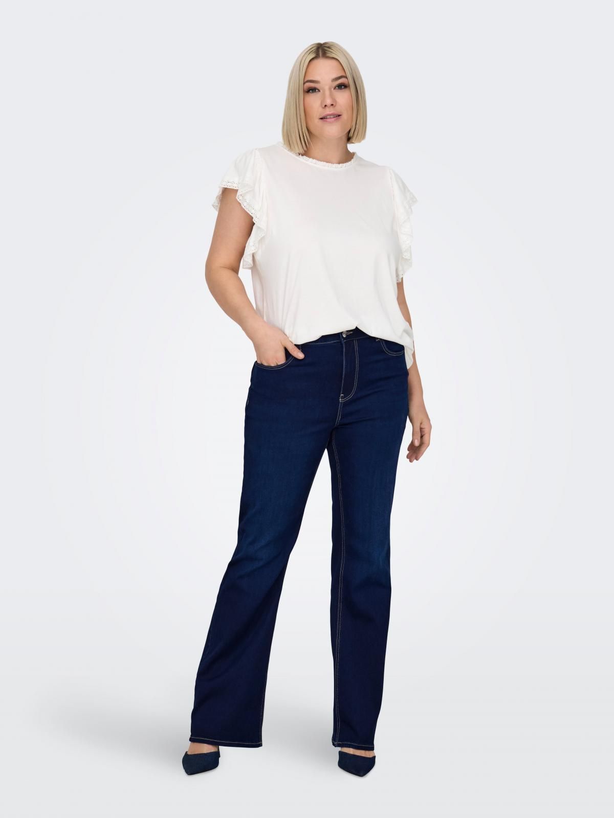 온리 플러스사이즈 데님 플레어핏 청바지 15348284_2114 BLUE / DARK BLUE DENIM - 상세 이미지 5