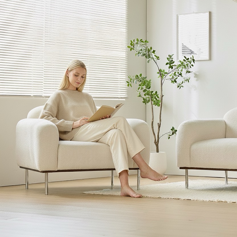 루나 거실 소파 천연원목 이지클린 직조 패브릭[협탁EVENT] 아이보리, 1인용