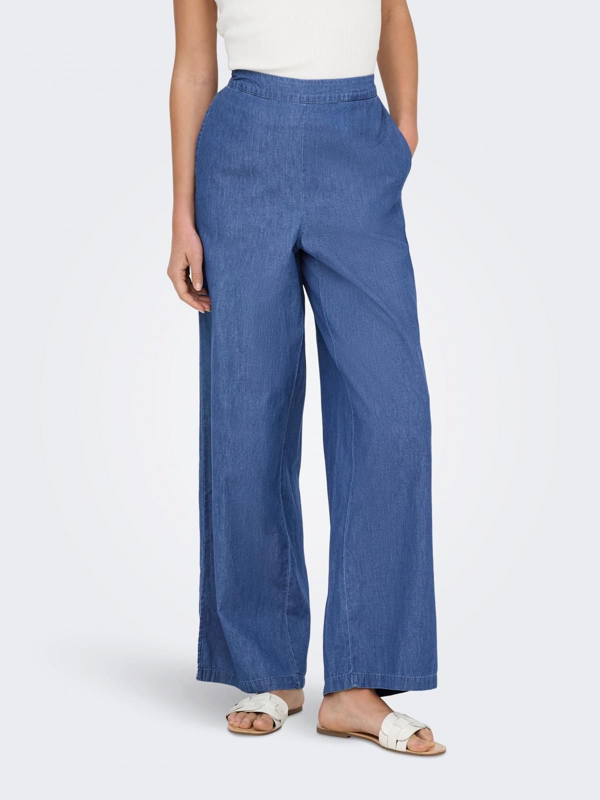온리 와이드핏 테크니컬 슬랙스 팬츠 블루 15343011_2115 BLUE / MEDIUM BLUE DENIM - 메인 이미지