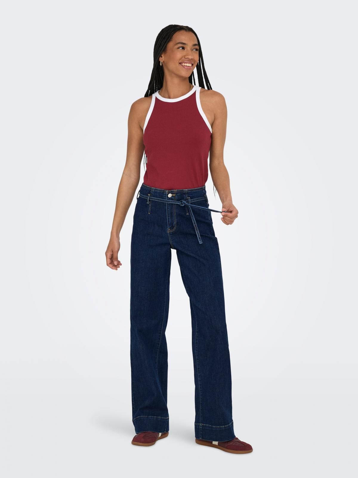 온리 하이웨이스트 데님 와이드핏 진 벨트 15357961_2114 BLUE / DARK BLUE DENIM - 상세 이미지 5