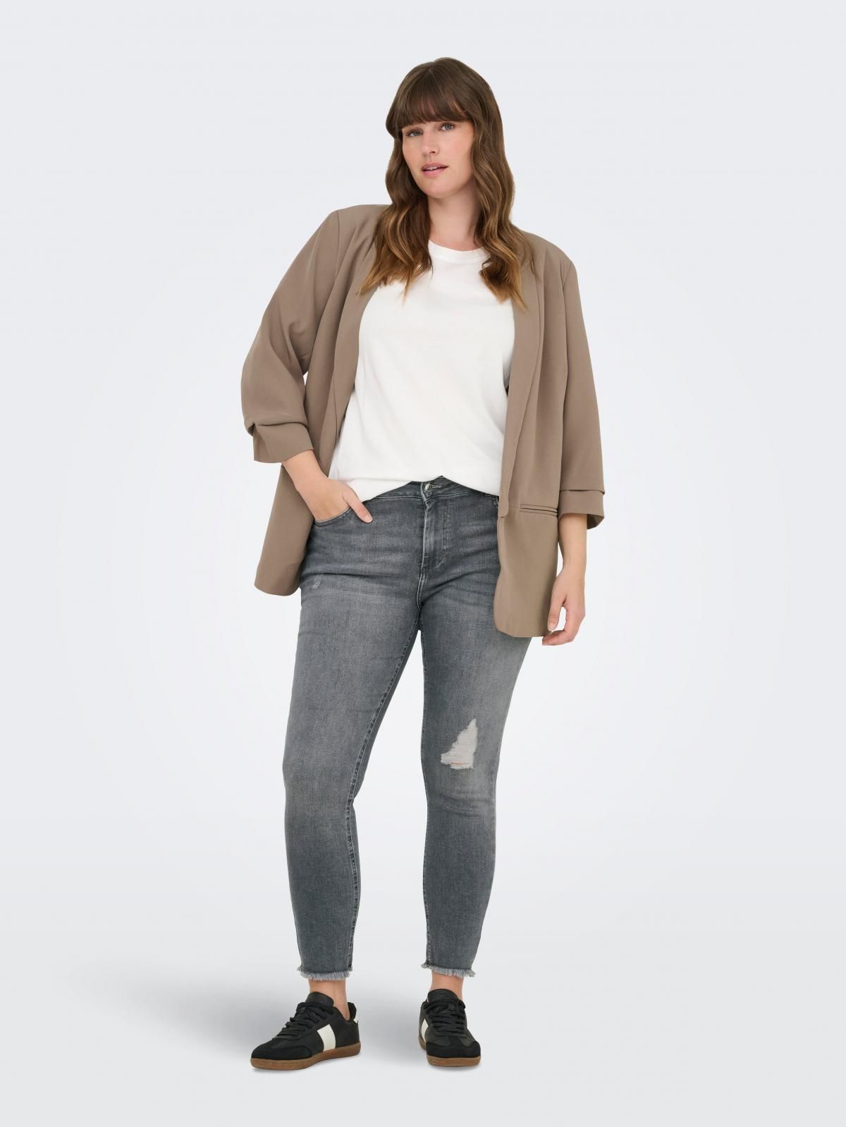 온리 플러스사이즈 데님 스키니핏 청바지 15353072_2104 GREY / DARK GREY DENIM - 상세 이미지 2