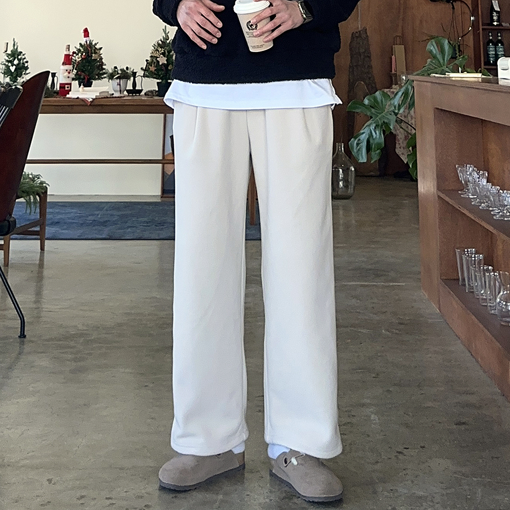 남자 겨울바지 남자 기모바지 후리스 밴딩 와이드 팬츠 - 상세 이미지 3