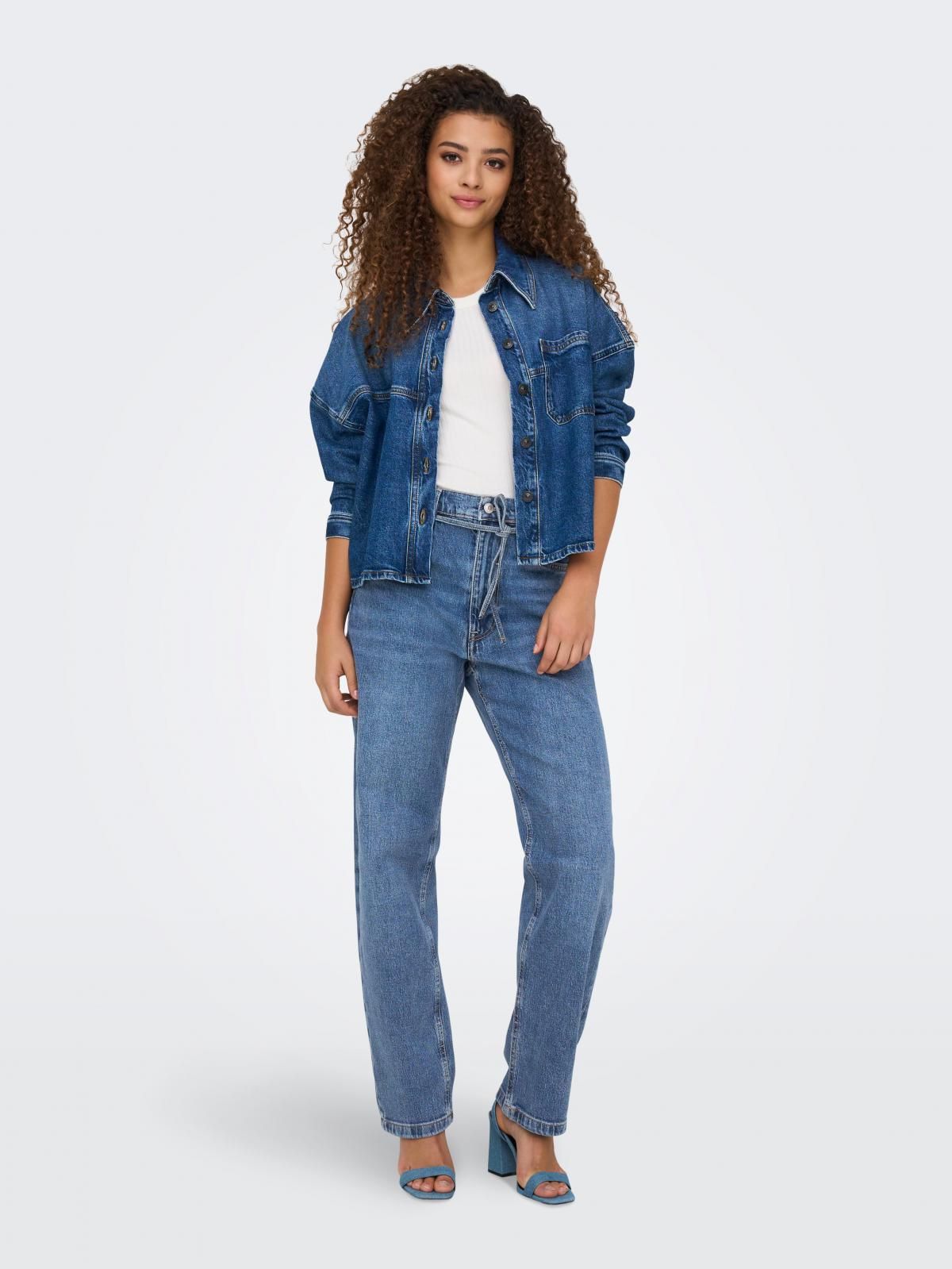 온리 하이웨이스트 슬림 스트레이트핏 청바지 15347668_2115 BLUE / MEDIUM BLUE DENIM - 상세 이미지 5